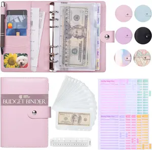 Budget Binder With Zipper Envelopes - A6 Budget Binder Wallet, Bulk Cash Envelope & Budget Planner Expense Sheets, Money saving binder Budget Book, Money binder, organizer & cash stuffing-Pink Leather
