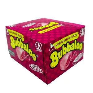 Bubbaloo Cherry Cereza Chewing Bubble Gum with Liquid Filled Center, Box of 47 Pieces, Mexican Candy, Dulces Mexicanos