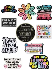 10 Colorful Zinc Alloy Enamel Pins with Inspirational Quotes, Durable Metal Pins, Drop Set Pins, Flower Brooch Pin, Unique Motivational Brooches for Bags and Clothing, Perfect Gift for Jewelry Lovers