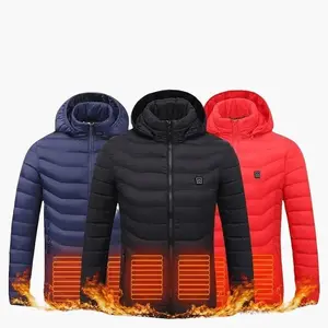 Men Heated Puffer Jacket Electric Heating Coat Insulated Hood Windbreaker 9Heat Zones