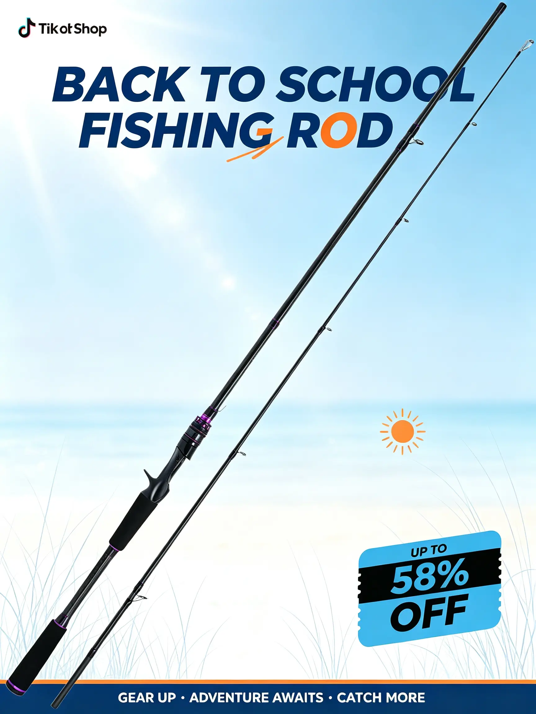 [Back to School] Jenseits 7ft Telescopic Spinning Casting Baitcasting Rod, 2-Piece Portable Purple Saltwater Fishing Equipment with Salt-Ready Guides, Cork-EVA Handle for Bass Fishing, Telescopic Fishing Rod