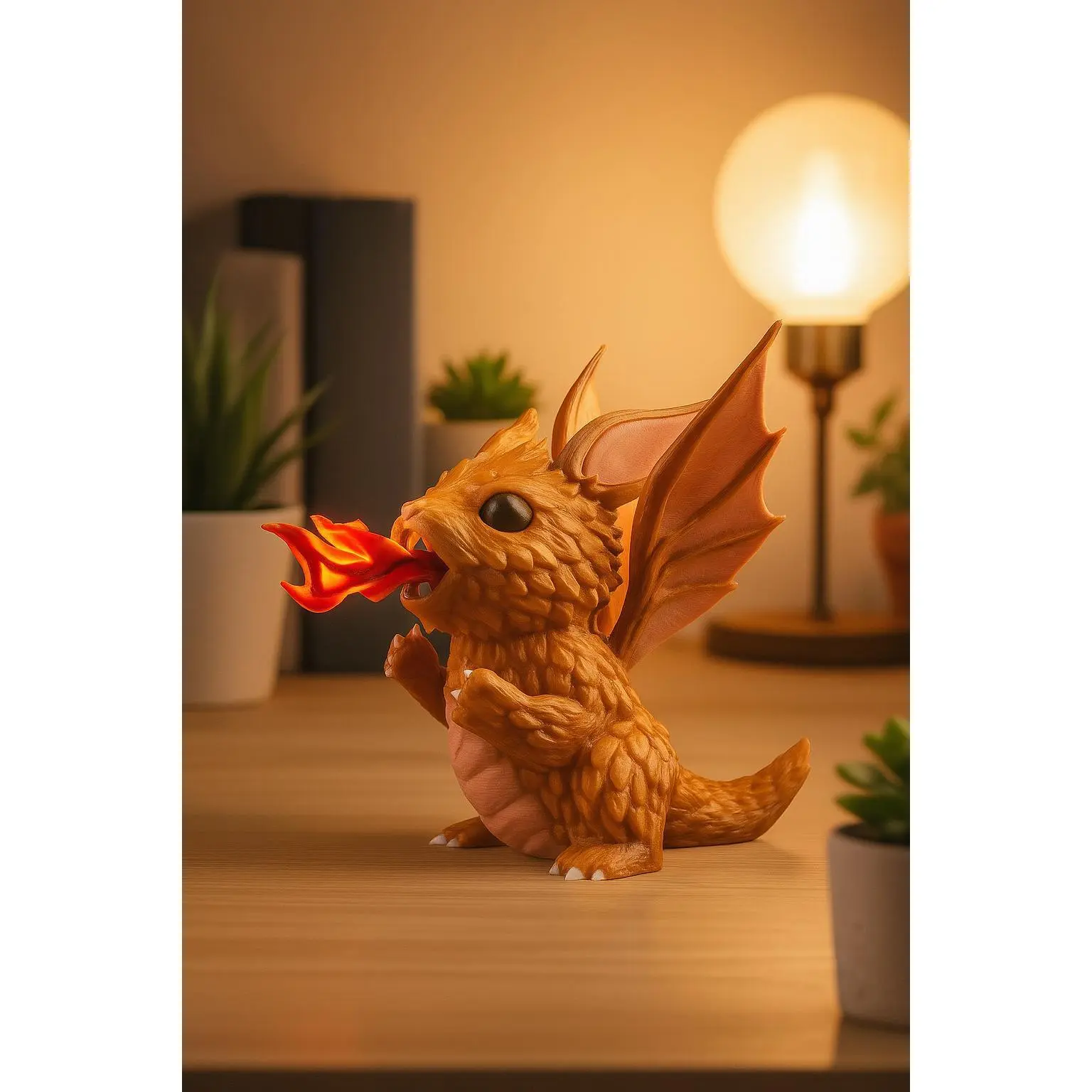 3D Printed Dragon Statue - Hand Painted Cute Flame Dragon