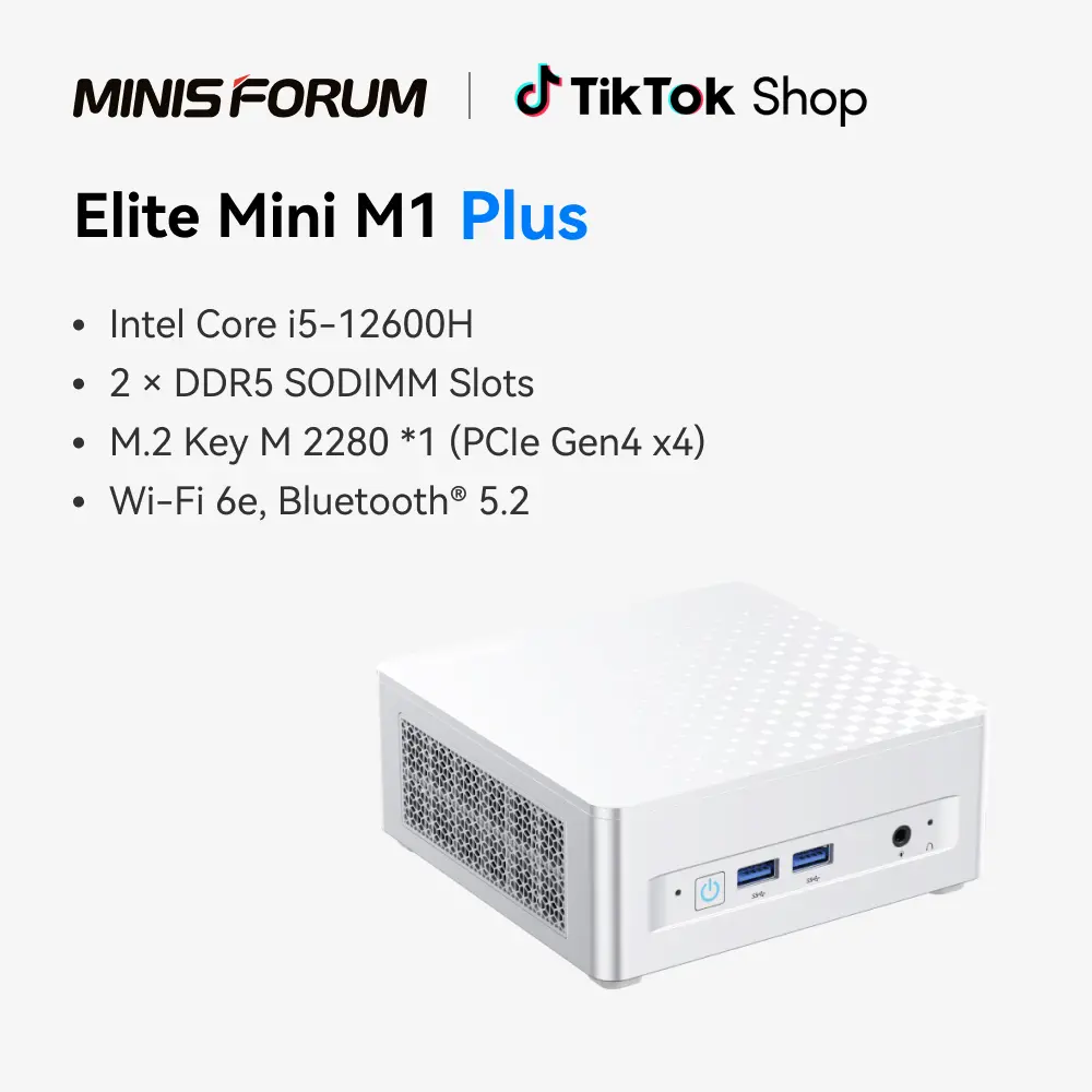 MINISFORUM M1 Plus Mini PC Core i5-12600H(12C/16T, up to 4.5 GHz) 16GB DDR5 512GB SSD Mini Computer, HDMI/DP/USB4 Triple Video Output, 2x2.5G LAN/WiFi6E/BT5.2/4xUSB Iris Xe Graphics Micro PC BackToSchool