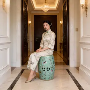 Hand-Painted Sakura Season Special Edition Ceramic Drum Stool - Japanese Style Oriental Artistry Indoor Furniture, Ceramic Material Storage Ottoman, Accent Seat, End Table Decoration