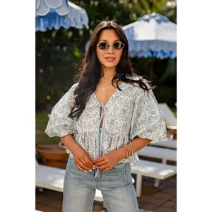 Must Have Moment Floral Blue Puff Sleeve Blouse