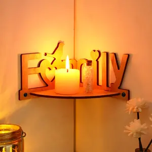 Simple Bird Family Letter Heart Shape Wall Mounted Corner Rack, Wall Mount Design, DIY Assembly Floating Shelves, Candle Holder Decorative Board