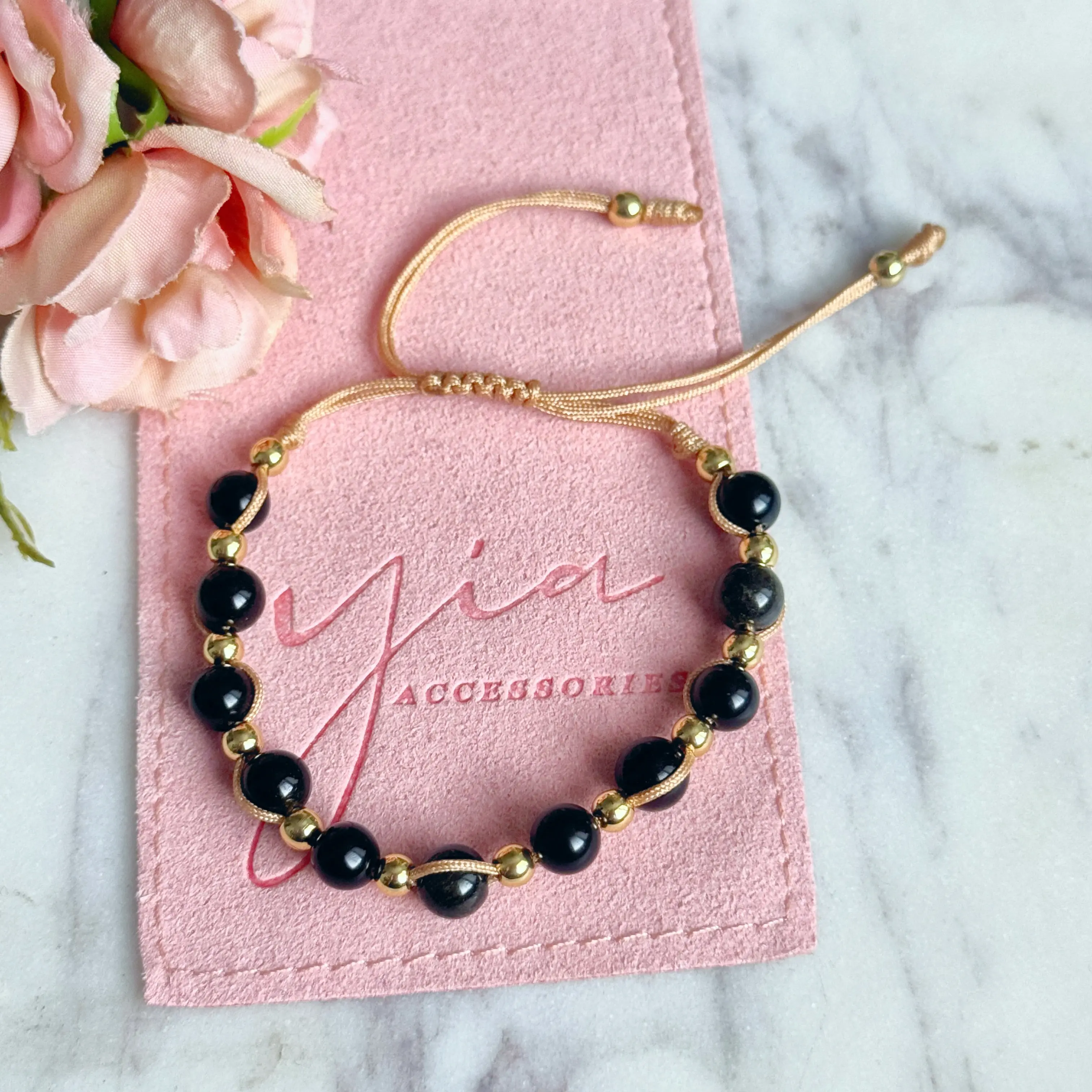Elegant Obsidian Beaded Bracelet - Handmade Craft String Beads, Gold Aesthetic Adjustable Escudo Protector, Exquisite Fashion Bracelet, Gold-Plated Bangle for Daily Wear & Special Occasions, Exquisite Bracelet