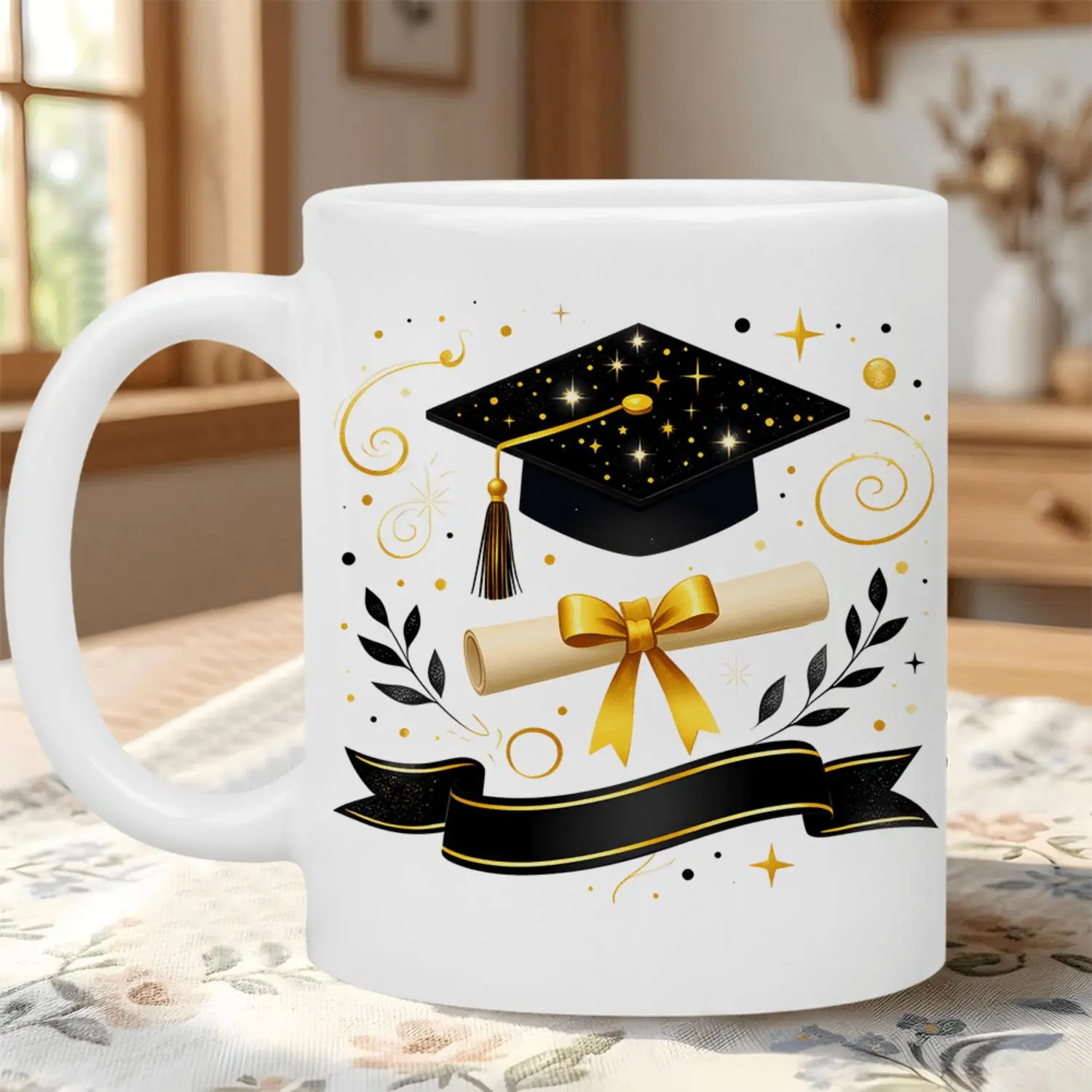 pc Golden Graduation Mug with Diploma & Cap Design - Elegant Golden Cap & Diploma Holder Suitable for Graduates, Dishwasher Safe Ceramic Cup for, Tea, Tea/ Gift for Academic Achievers, Graduation Gifts for College Seniors
