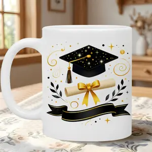 pc Golden Graduation Mug with Diploma & Cap Design - Elegant Golden Cap & Diploma Holder Suitable for Graduates, Dishwasher Safe Ceramic Cup for, Tea, Tea/ Gift for Academic Achievers, Graduation Gifts for College Seniors