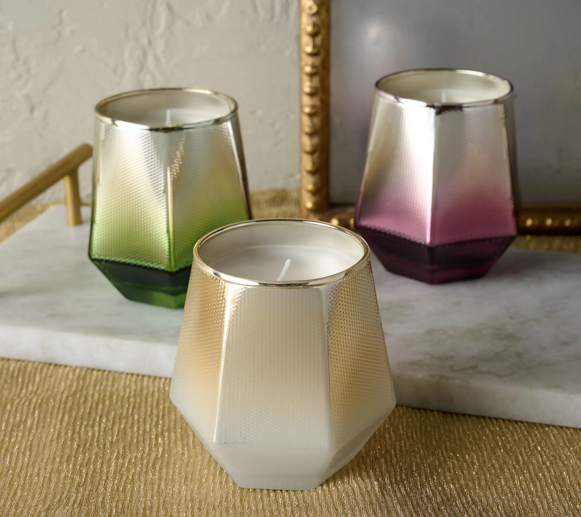 Fierce Home Set of 3 Hammered Glass Candles Fierce Home Set of 3 Hammered Glass Candles