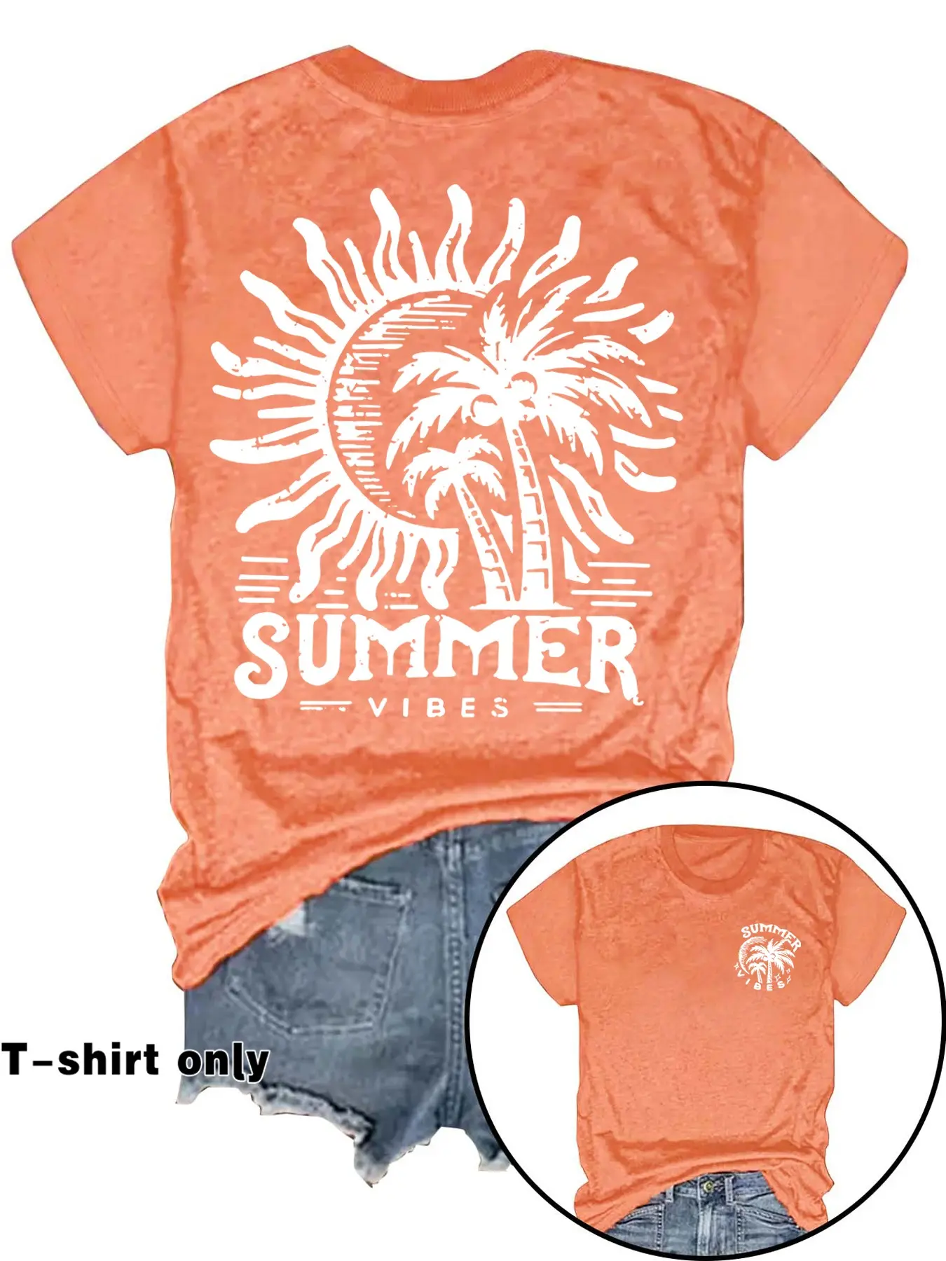 Women's Coconut Tree Print Round Neck T-Shirt, Casual Vacation Summer Short Sleeve Top, Soft Fabric, Daily Comfort, Elegant Design, Everyday