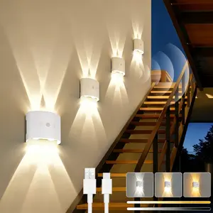 1/4pcs LED Motion Sensor Step Light, Touch Control, 3Colors Rechargeable LED Stair Light, Wall Lamp, Cordless LED Wall Night Lights for Steps, Bedroom, Hallway