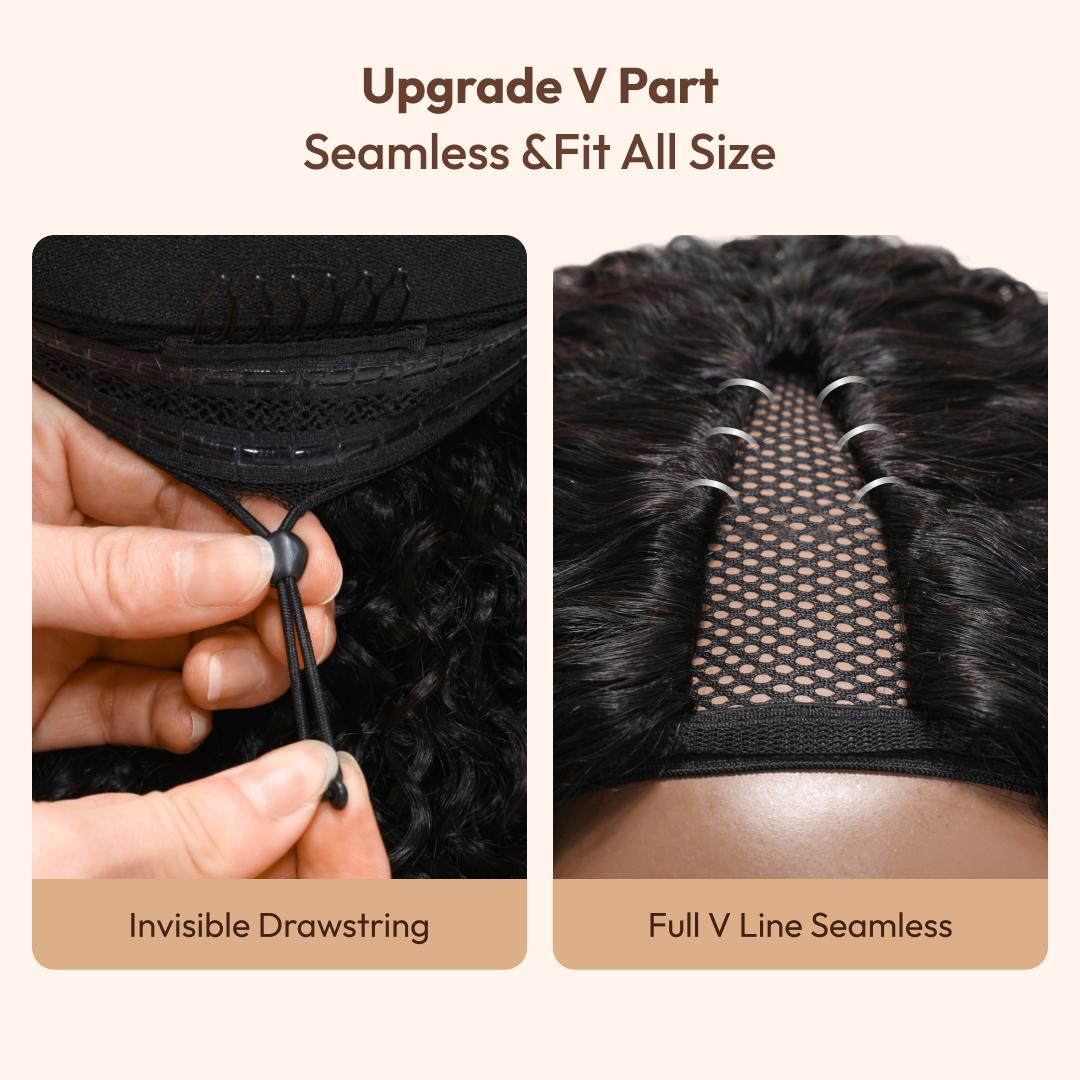 UNice 250% V Part Fluffy Kinky Curly Wig wiht Burmese Curly Layer Gluless Human Hair Wigs No Leave Out Beginner Friendly #SpringStatements