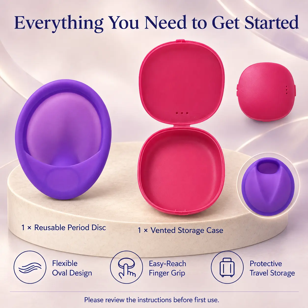 Reusable Menstrual Disc Kit - 20ml Fragrance-Free, Skin-Friendly, Soft, Hypoallergenic Period Disc with Travel Case, Leakproof Menstrual Cups & Discs Alternative, Fragrance-Free Menstrual Cups & Discs