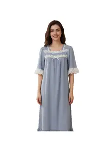 Women's Long Robe Nightgown, Elbow Sleeve, Square Neck, Lightweight Long Loungewear for Spring & Summer