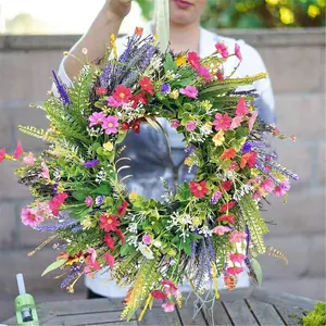 Wildflower Fall Wreath, Daisy Lavender Greenery Wreath, Rustic Farmhouse Wreath Decorative Floral Ornaments Wreaths Decoration Door Garden