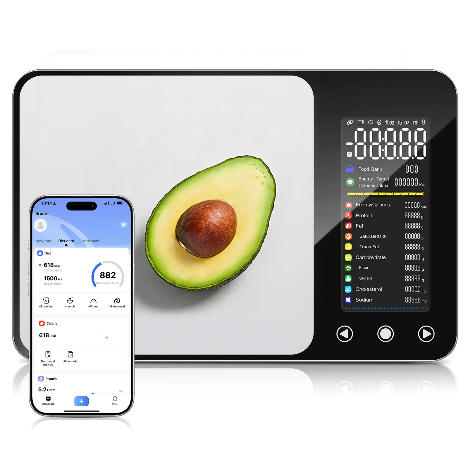 Smart Food Kitchen Scale, Nutrition Scale with App Sync, Macros Tracker for Weight Loss, Meal Prep & Diet Control