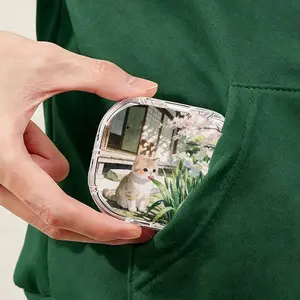 Cherry Blossom Courtyard Cat Print Portable Tea Bag Storage Box, Mini Pocket Tea Bag Organizer, Dustproof Moisture-Proof Sealed Case for Travel Use