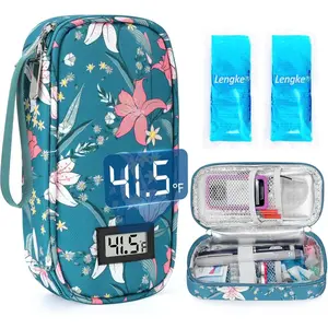 Insulin Travel Case - TSA Approved Diabetic Medication Pen Cooling Bag with Temperature Display, Refrigerated Diabetes Supplies Organizer Kit with 2 Ice Pack