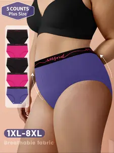 Plus Size Letter Tape Brief, Breathable Fit Panties, Soft Comfy Breathable Panties for Daily Wear, Women's Underwear for All Seasons
