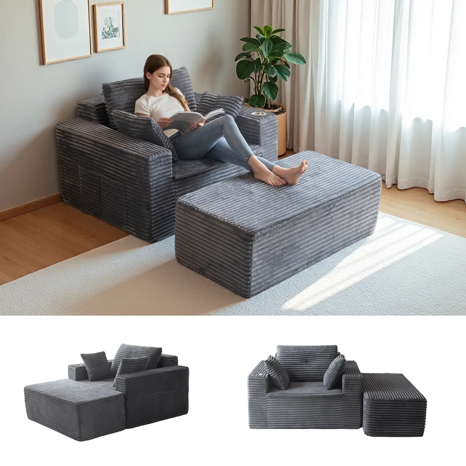 Dark Grey (Plush Corded Fabric)