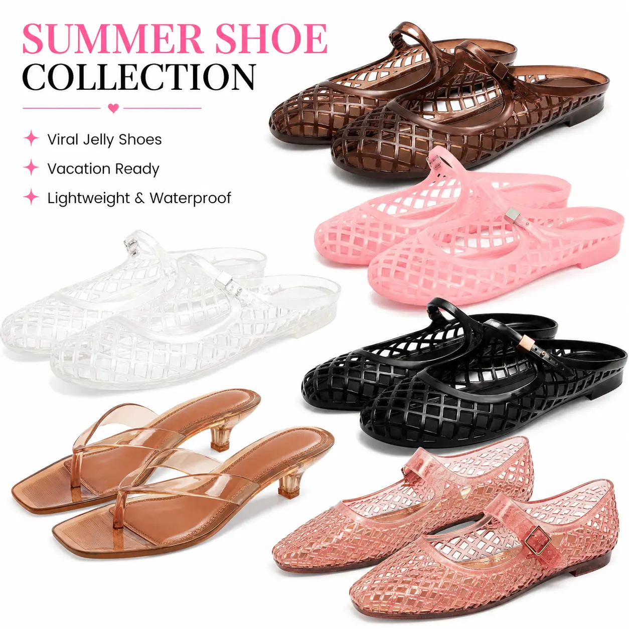 Women's Summer Jelly Shoes Collection – Mesh Flats, Mary Jane Shoes & Clear Heel Sandals