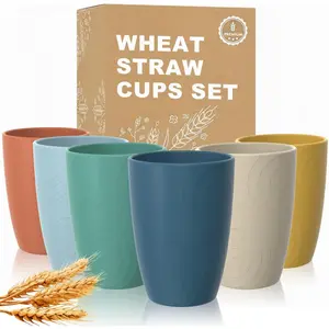 Wheat Straw Cups, Plastic Cups , Unbreakable Drinking Glasses Set of 6, Plastic Cups for Kitchen Camping Outdoor, 16 OZ Dishwasher Safe Tumblers & Water Glasses, Multi