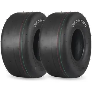 2 Pack 13x6.50-6 Tubeless Lawn Mower Tire 4 Ply Smooth Turf Tyre for Zero Turn Mower