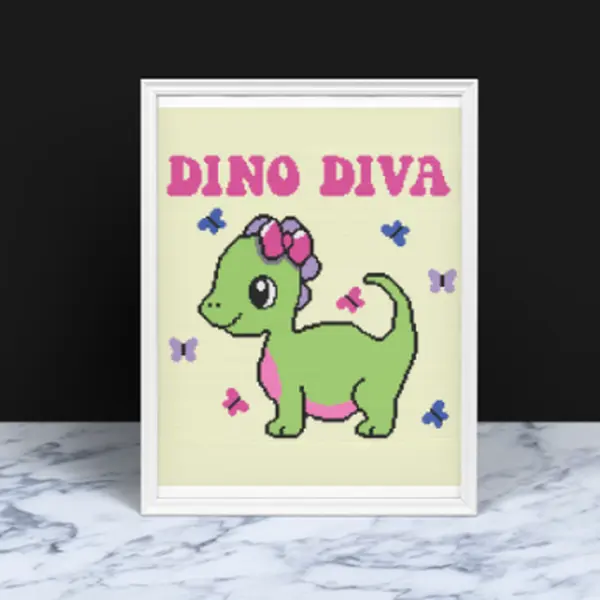 DINO DIVA Crochet Pattern 150x160 - Green Dinosaur with Pink Accents and Hairbow Design