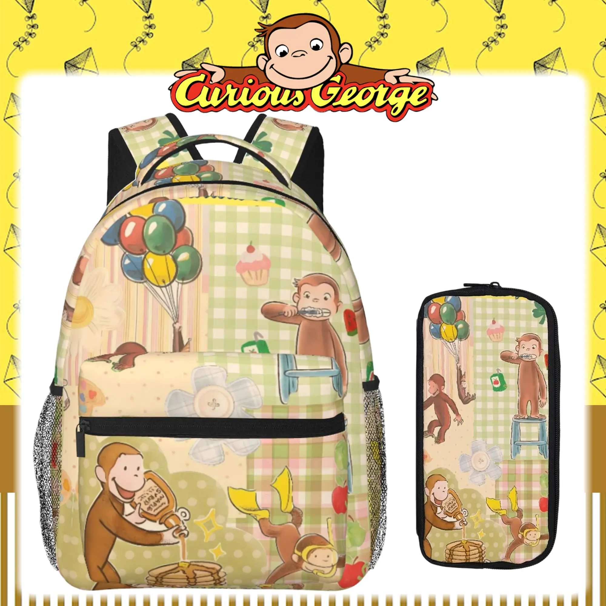 Curious george Laptop Backpack for Teens 16 Inch Large Curious george toysBookbag with Tablet Pocket Padded Back Adjustable Straps Curious george stuffed animal Daypack for Elementary Middle School Students