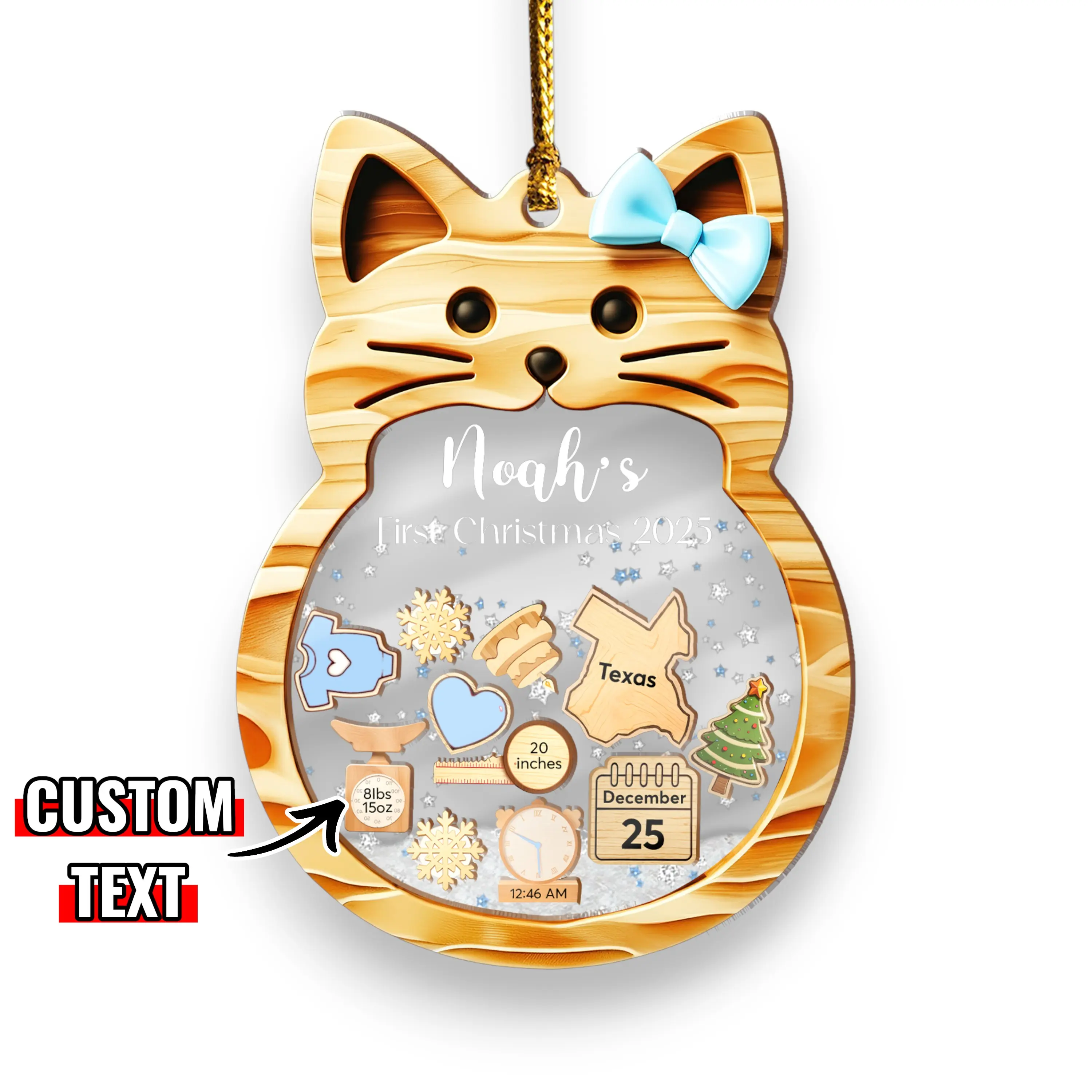 Personalized Baby's First Christmas Ornament 2025 Custom Baby Boy Girl First Christmas Bauble Newborn Gift 4D Shake Ornament for Babies with Custom Text and Teddy Bear Design