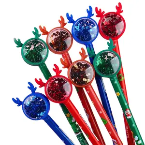 24pcs Cartoon Christmas Elk Glitter Pens 0.5mm Black Ink Gel Pens Snowman Tree Xmas Patterns Writing Stationery Suitable School Use, Fun Party Birthday Gifts, Graduation Season Back to School