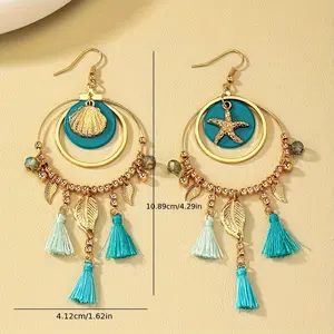Bohemian Style Ocean-Themed Earrings for Women Featuring Starfish And Shell Designs in Blue And Green