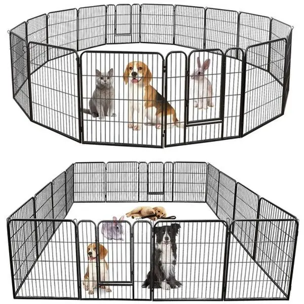 Zeny 32-Inch Heavy-Duty Steel Dog Playpen - 14 x Steel Panels, Folding Gate, Secure Fence for Travel, Puppy Training, Camping, Park Pet Needs