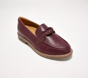 Earth Leather Slip-On Loafers with Knot Detail - Jayde