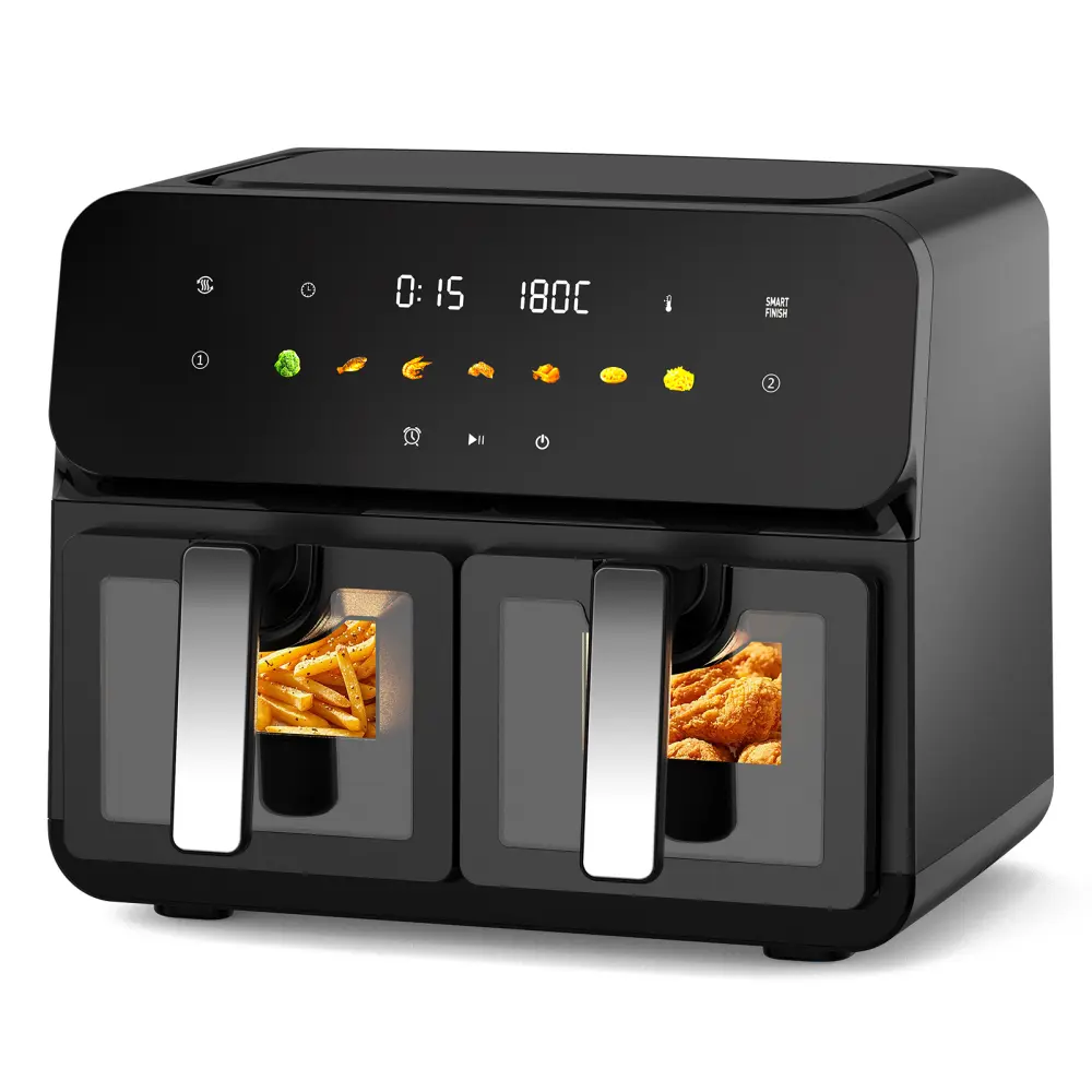 10QT Dual Basket Digital Air Fryer with 70% Less Oil, Dual 5QT Dishwasher-Safe Baskets, Digital Touchscreen Display, Easy-View Window, SyncCook Function, 180°F-400°F Adjustable Heat, 1700W Power for Family Meals (Family of 4-6), Digital Display