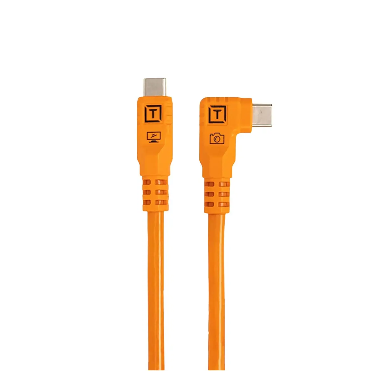 Tether Tools TetherPro Optima 10G 1.6' USB-C Straight to USB-C Right Angle Pigtail Cable, Orange