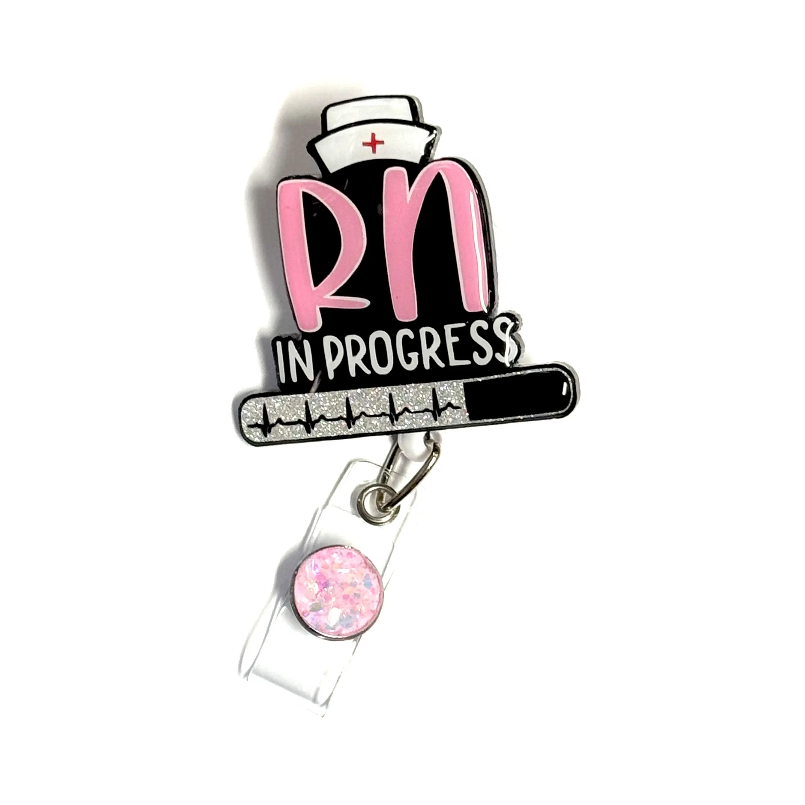 RN IN PROGRESS Badge Reel, Retractable Swivel Alligator Clip, Nurse Gift, 2”