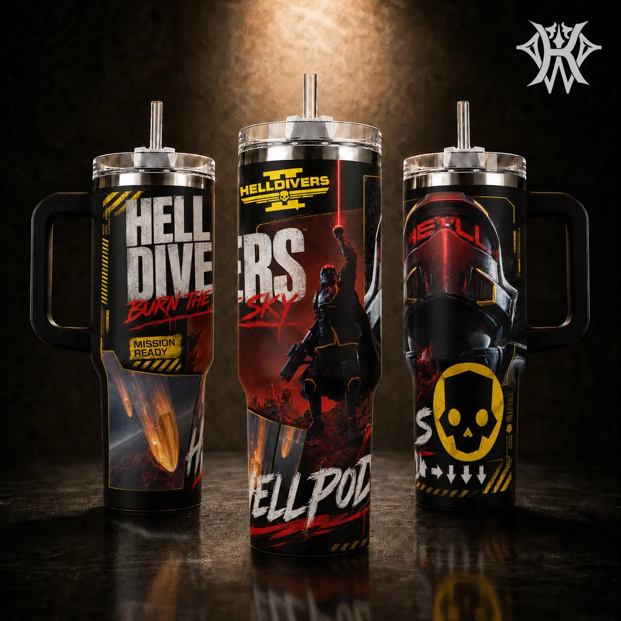 Helldivers 2 Gaming Merch 40oz Tumbler with Handle & 20oz Skinny Insulated Stainless Steel Mug, Burn the Sky Mission Ready Travel Coffee Cup Water Bottle with Straw, Gamer Gift for Him Men Fans