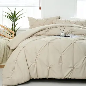 Twin Comforter - Beige Pintuck Comforter Sets, 2-Twin Bed, 1 Pinch Pleated Comforter and 1 Pillowcase, Down Alternative Comforters  Sets for All