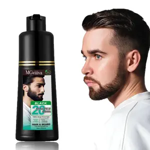 3-in-1 Men's Black Beard & Hair Dye Shampoo, 20 Minutes Mustache Dye Beard Shampoo for Men, Simpler Root Touch Up & Beard Dye for Men, with Plant Extract for Healthy Facial Haircare