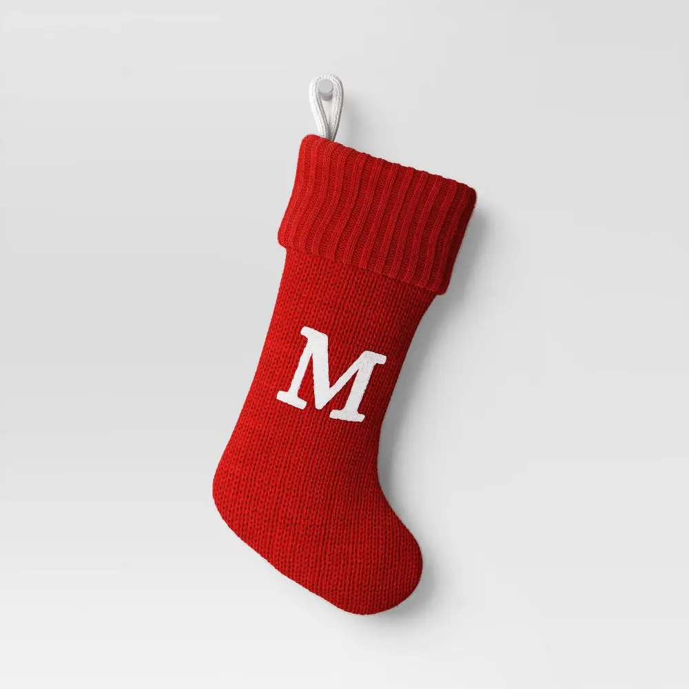 Knitted Red And White Monogram "M" Stocking