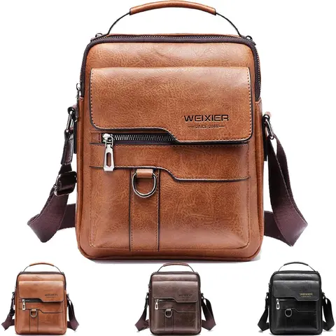 WEIXIER Old School Men's Crossbody & Shoulder Bag - Adjustable Removable Strap, PU Leather, Large Capacity, Multiple Compartments, Ideal for Daily Commute, Bags for Women, Unique Gifts for Man