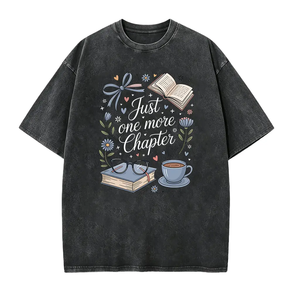 Just One More Chapter Shirt, Book Lover Shirt, Librarian Apparel, Bookworm Gift, Coffee and Book Shirt, Floral Bookish Shirt