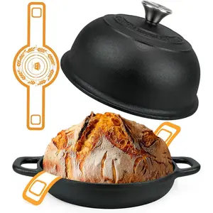 5QT Pre-Seasoned Cast Iron Dutch Oven with Domed Lid, Multi-Functional Bread Pan for Sourdough Bread Baking, Frying and Roasting