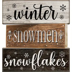 3pcs Christmas Thanksgiving Birthday Gift for Grandma and Grandpa,  Snowflakes-Holiday Atmosphere Home Coffee Table Bookshelf Living Room Christmas Decoration,Wooden Decoration Set for Center Table