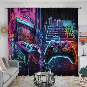 Vintage Game Controller Curtains Set of 2, Bedroom Living Room Office Window Drapes, Polyester Fiber, Vivid Design, Window Decorations Supplies