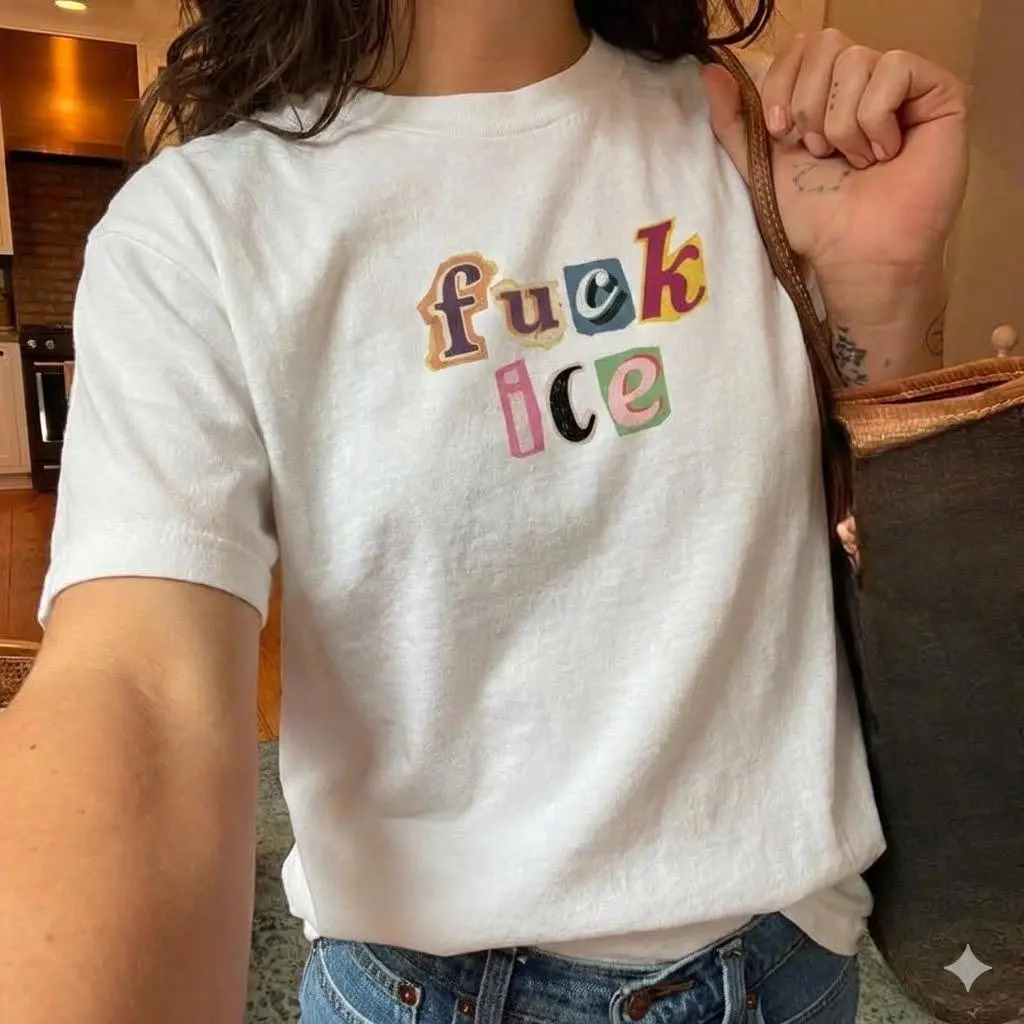 Anti Ice Magazine Letter Baby Tee, Fuck ICE Y2K Crop Top, Protect Immigrants Tee, No Human Is Illegal Top, Activist Graphic Tee, FDT