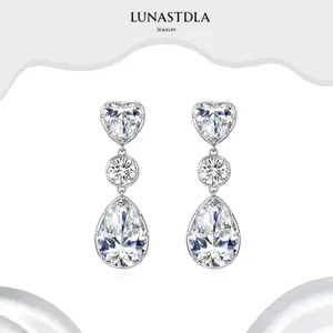 LunaStdla Heart Round Pear Shaped Zirconia Long Drop Earrings for Women Grils Elegant Luxury Style Suitable for Date Night Birthday Party Gift for Her Mom Girlfriend Mother's day Gift