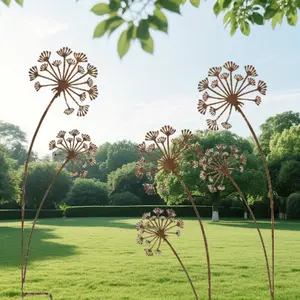 3 metal dandelion floor decorations, creatively designed for garden and lawn decoration, are ideal for outdoor homes, gardens, porches, and farmhouses - perfect as family gifts, landscape decorations, and scene ornaments